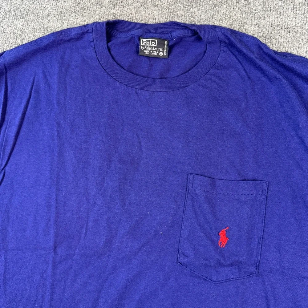 Vintage Polo Ralph Lauren Pocket T Shirt Mens M Blue Single Stitch Made in USA